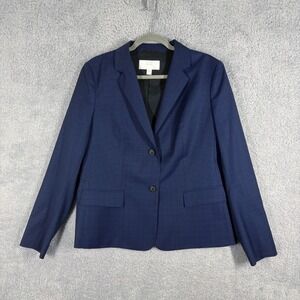 Hugo Boss Jarana Navy Blue Virgin Wool Two Button Blazer Size 10 Crosshatch